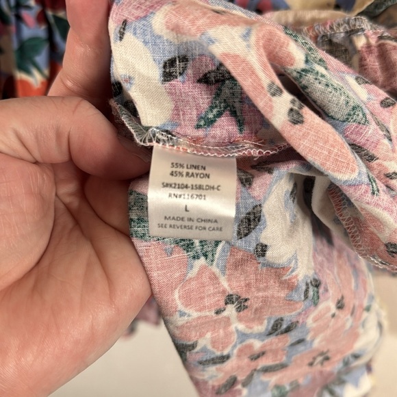 Karlie Floral Tiered Pin Tuck Ruffle Sleeve Linen Mini Dress Size Large - Picture 4 of 7